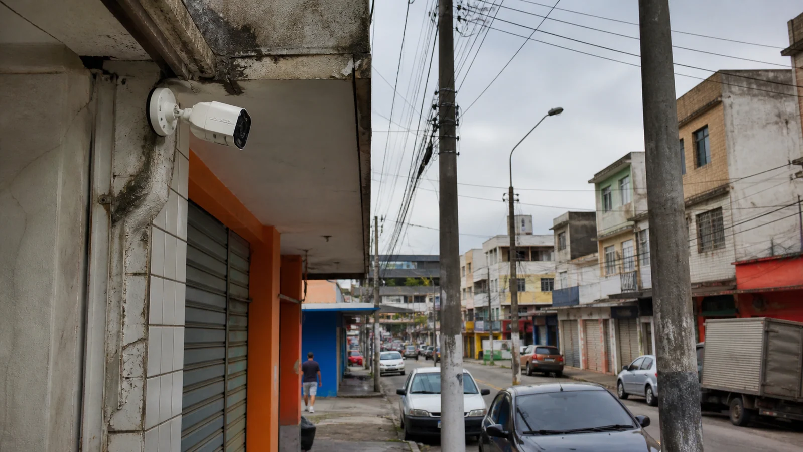 Câmera inteligente com análise de pessoa, veículo e linha virtual em entrada comercial
