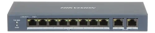 Switch PoE 8 portas Hikvision DS-3E0310P-E com 2 uplinks para câmeras IP