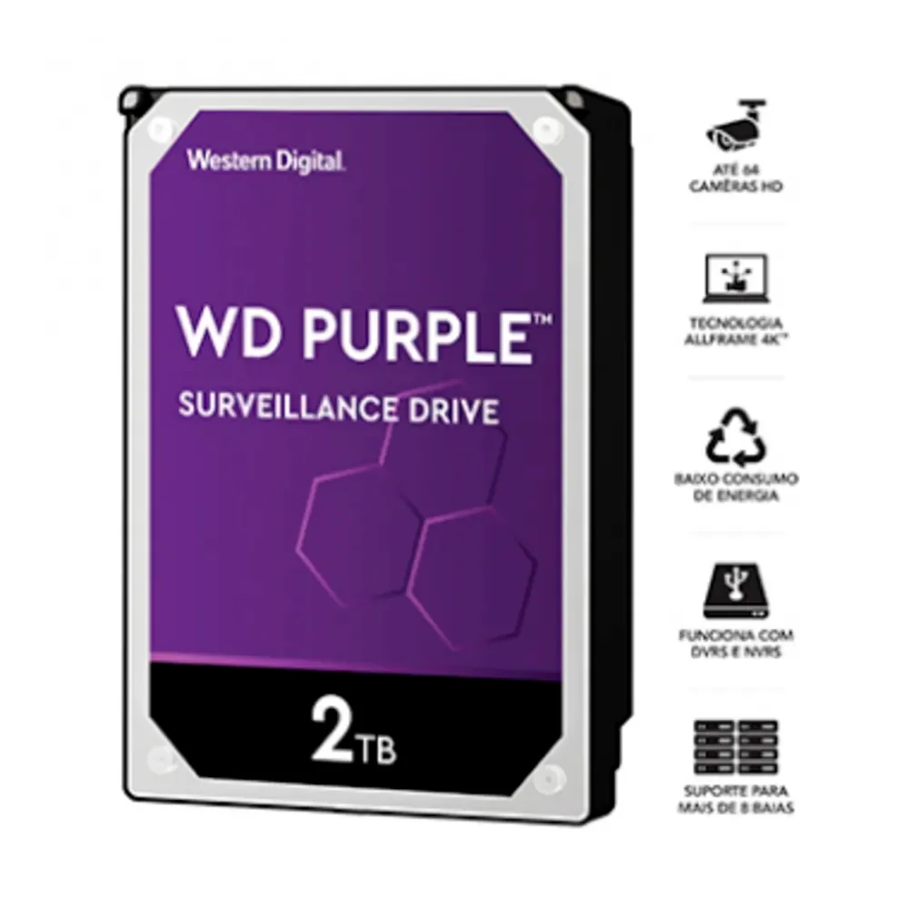 HD Western Digital Purple 2TB WD20PURZ — disco rígido 3.5" SATA para CFTV e vigilância