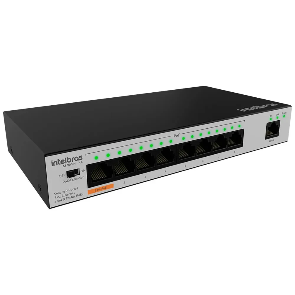 Switch 9 Portas Fast Ethernet Hi-PoE 96W Intelbras SF 900 Hi-PoE - Miniatura 2